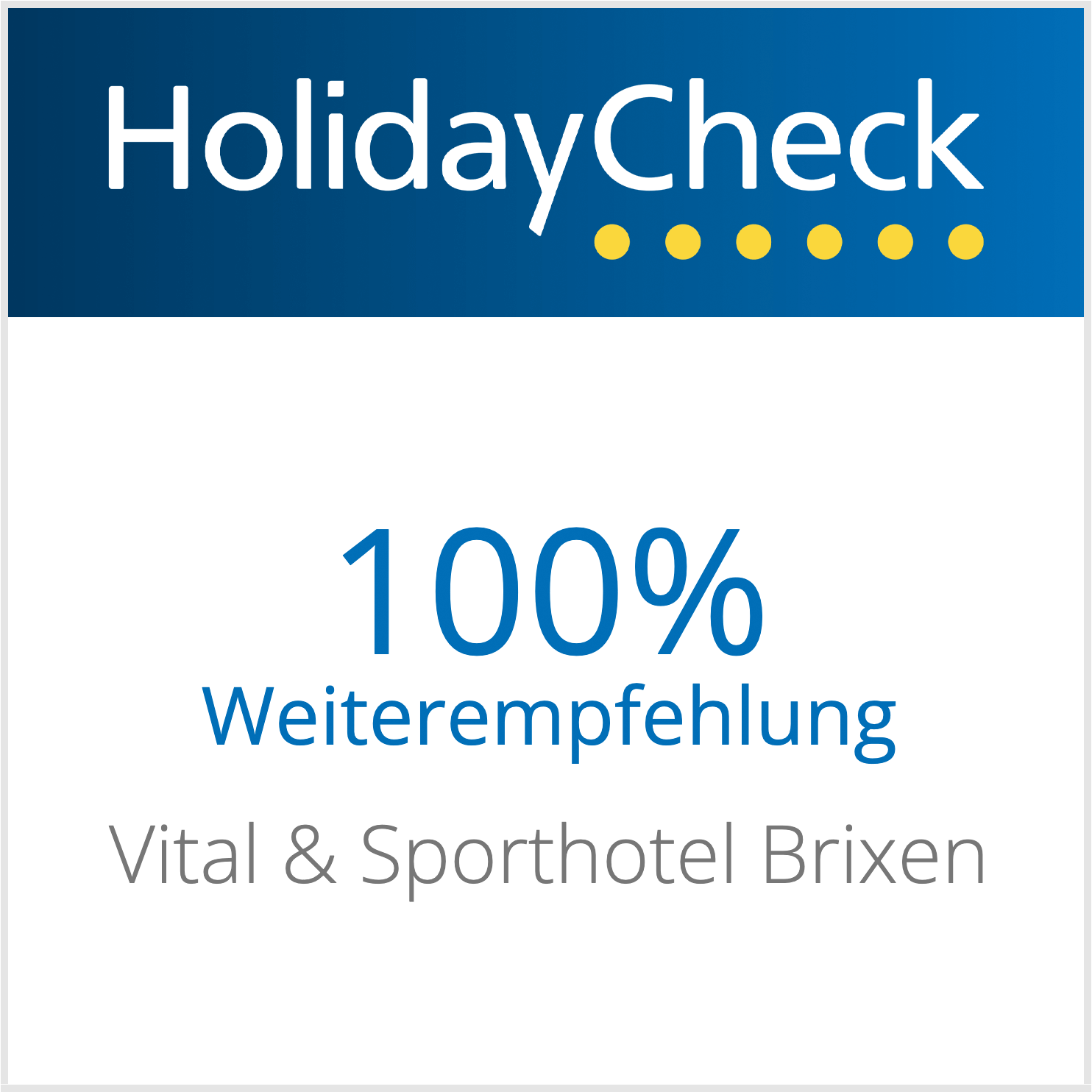 HolidayCheck 100% Weiterempfehlung
